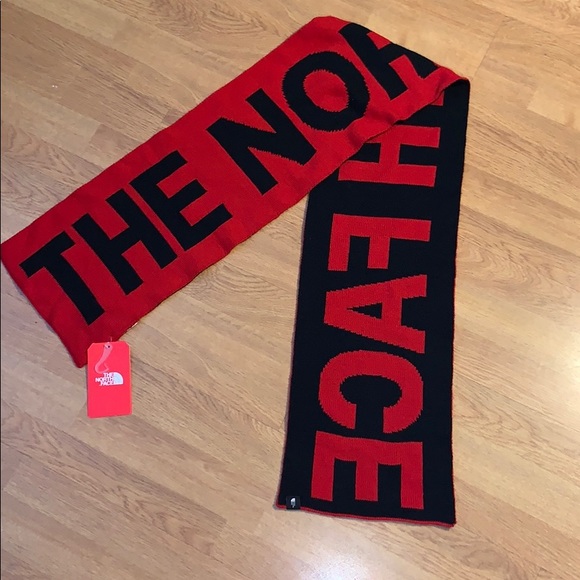 NWT The North Face Logo Scarf - Black/ Red - Picture 1 of 10